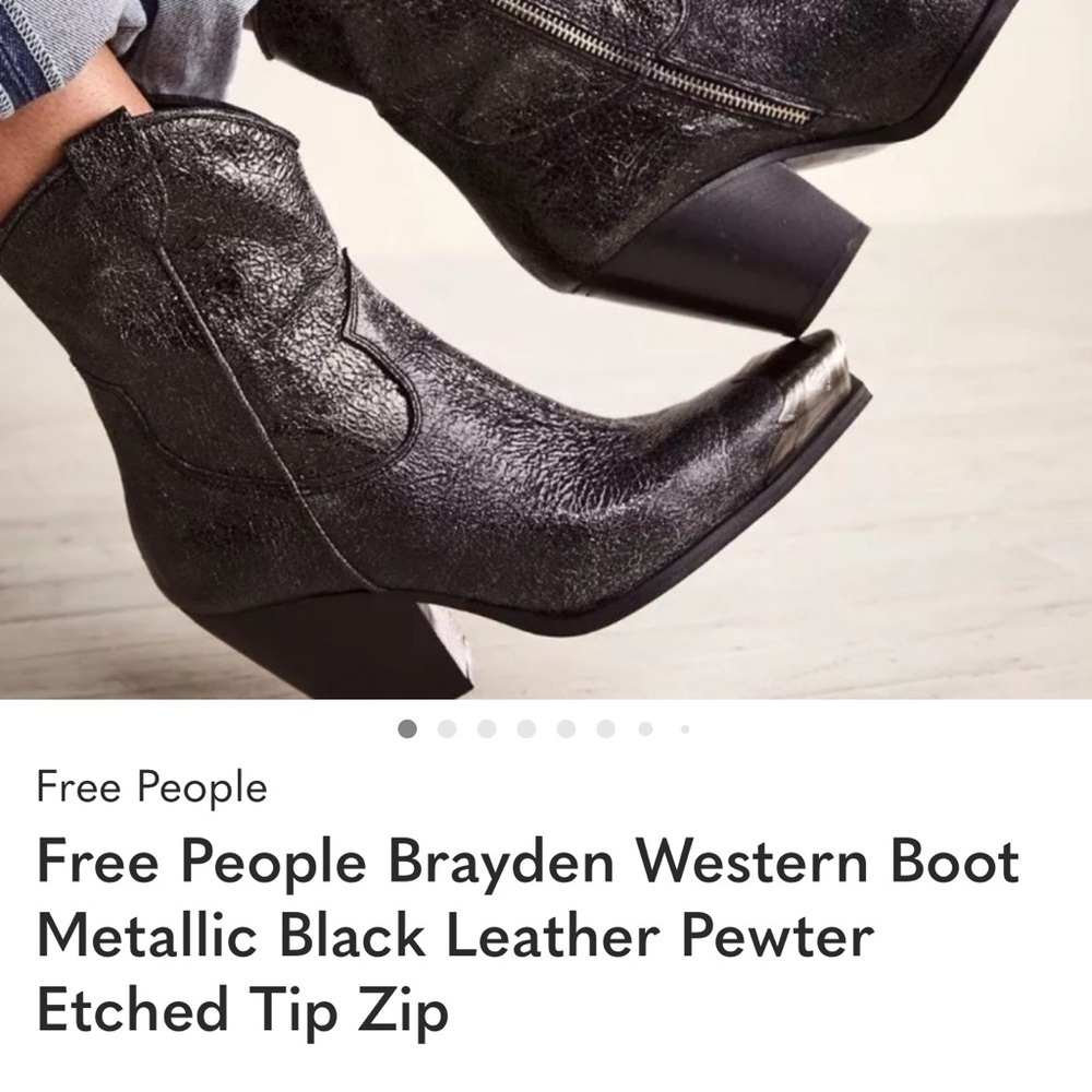 Free People Metallic Black Western Ankle Boot with Pewter Toe - Picture 1 of 7
